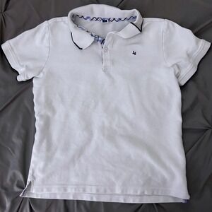 Janie and‎ Jack Kids White Polo Shirt Short Sleeve Plaid Collar Size 8